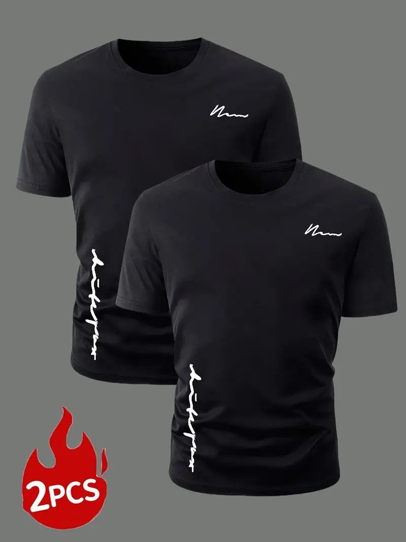 20253-Piece Set Of European Size Men'S T-Shirts, Solid Color Knitted Bird'S-Eye Fabric, Breathable, Round Neck, Short Sleeves, Bulk Order With Custom Printing - Image 1