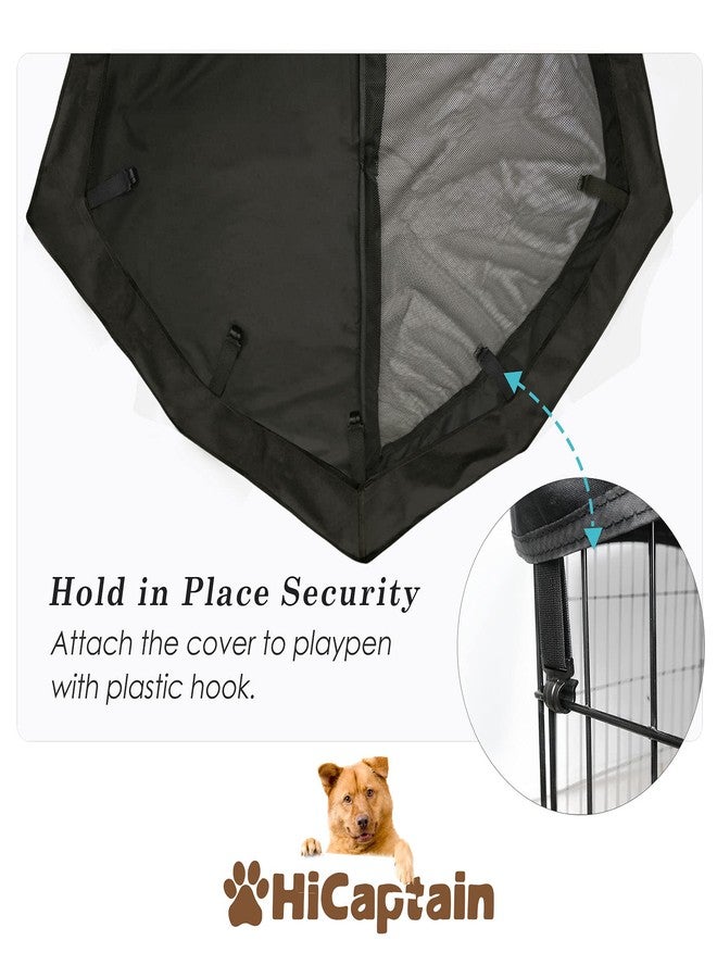 HiCaptain Pet Playpen Top Cover for Indoor and Outdoor Use - Escape-Proof and Sunshade Shield Protector Fits for 24 inches Wide 8 Panel Dog Crate Pen (Black, with Adjustable Half Mesh) - Image 3