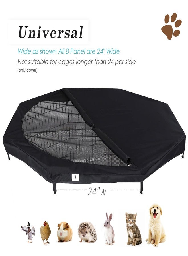 HiCaptain Pet Playpen Top Cover for Indoor and Outdoor Use - Escape-Proof and Sunshade Shield Protector Fits for 24 inches Wide 8 Panel Dog Crate Pen (Black, with Adjustable Half Mesh) - Image 2