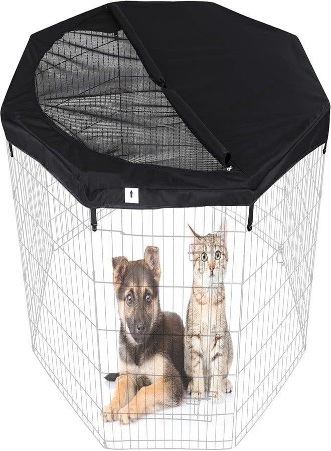 HiCaptain Pet Playpen Top Cover for Indoor and Outdoor Use - Escape-Proof and Sunshade Shield Protector Fits for 24 inches Wide 8 Panel Dog Crate Pen (Black, with Adjustable Half Mesh) - Image 1