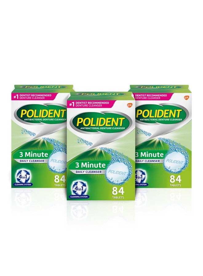 Polident 3 Minute Denture Cleanser Tablets - Cleans Removable Oral Appliances, Clear Retainers, and Mouth Guards - 84 Count (Pack of 3) - Image 1