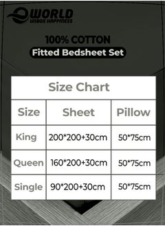 Eworld 3-Piece Grey Cotton Fitted Bedsheet Set Includes 1 Deep-Pocket Sheet for a Snug Fit and 2 Pillow Covers, Breathable, Machine Washable for Optimal Protection, Available in King, Queen and Single Sizes  - Image 2