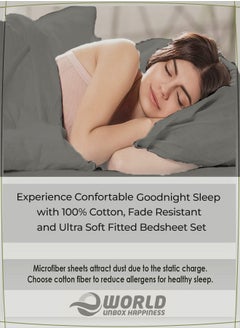 Eworld 3-Piece Grey Cotton Fitted Bedsheet Set Includes 1 Deep-Pocket Sheet for a Snug Fit and 2 Pillow Covers, Breathable, Machine Washable for Optimal Protection, Available in King, Queen and Single Sizes  - Image 5