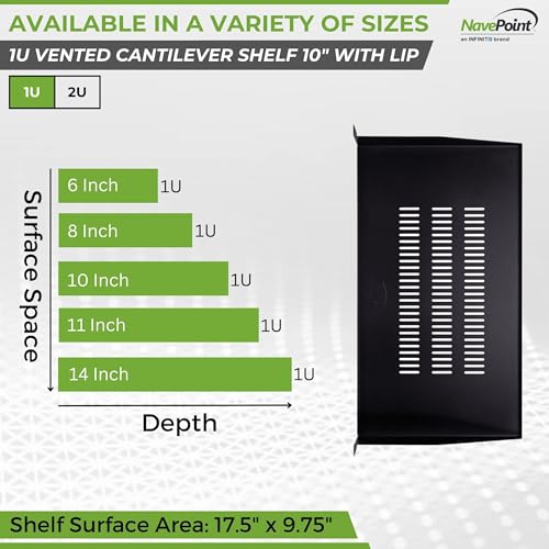NavePoint Cantilever Server Shelf Vented Shelves Rack Mount 19 Inch 1U Black 10 Inches (250mm) deep - Image 4