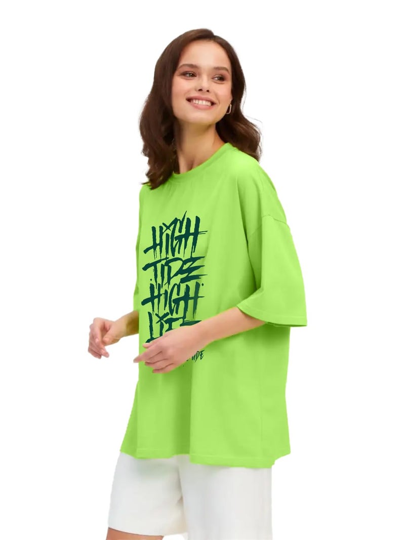 LEOTUDE Womens Oversized Round Neck Half Sleeve T-Shirts (SP-7VRUVTXIYVLK5HCZ_Multicolor7_L) - Image 3