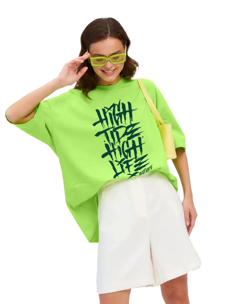 LEOTUDE Womens Oversized Round Neck Half Sleeve T-Shirts (SP-7VRUVTXIYVLK5HCZ_Multicolor7_L) - Image 1