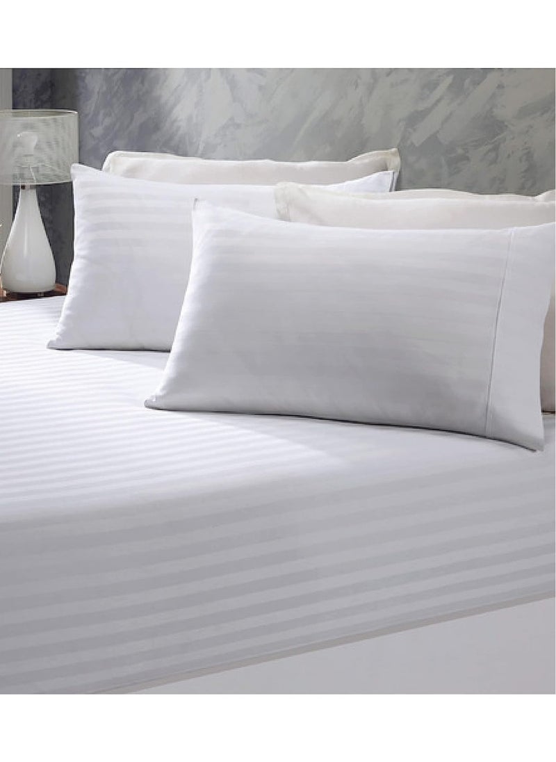 Saudi Deals - 3 Piece Luxury White Striped Bed Sheet Set with 1 Flat Sheet and 2 Pillowcases for Hotel and Home Crafted from Ultra Soft and Breathable Cotton for Year-Round Comfort, (King Size) - Image 1