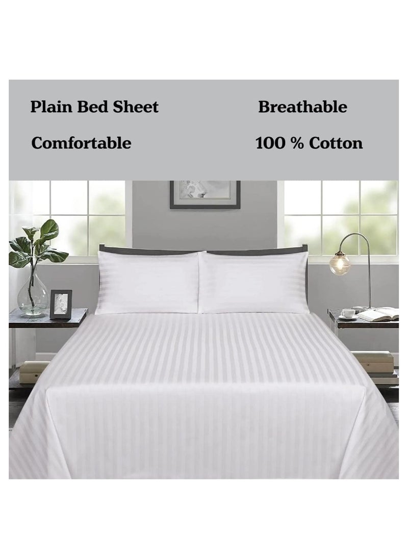 Saudi Deals - 3 Piece Luxury White Striped Bed Sheet Set with 1 Flat Sheet and 2 Pillowcases for Hotel and Home Crafted from Ultra Soft and Breathable Cotton for Year-Round Comfort, (King Size) - Image 1
