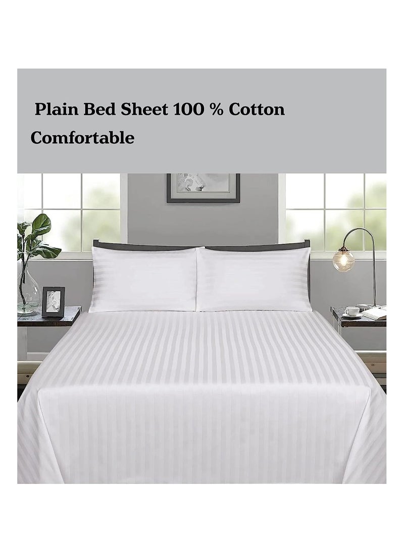 Saudi Deals - 3 Piece Luxury White Striped Bed Sheet Set with 1 Flat Sheet and 2 Pillowcases for Hotel and Home Crafted from Ultra Soft and Breathable Cotton for Year-Round Comfort, (King Size) - Image 1