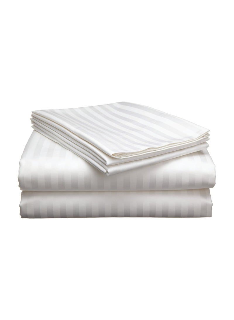 Saudi Deals - 3 Piece Luxury White Striped Bed Sheet Set with 1 Flat Sheet and 2 Pillowcases for Hotel and Home Crafted from Ultra Soft and Breathable Cotton for Year-Round Comfort, (King Size) - Image 1