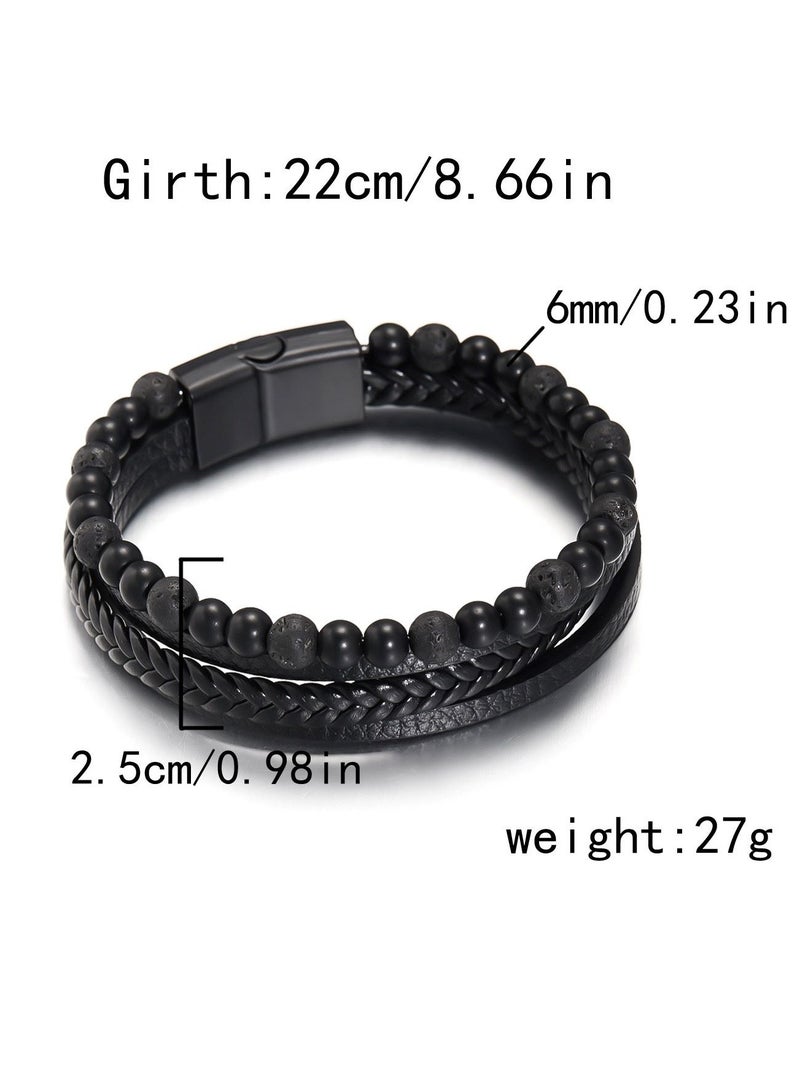 Natural Stone Multi-layered Leather Bracelet, Fashionable and Simple, Easy to Wear, Tiger Eye Stone, Obsidian, Perfect for Men  - Image 2