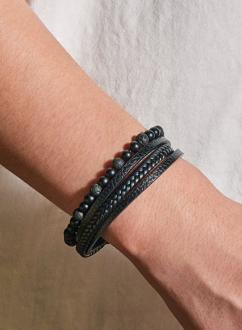 Natural Stone Multi-layered Leather Bracelet, Fashionable and Simple, Easy to Wear, Tiger Eye Stone, Obsidian, Perfect for Men  - Image 3