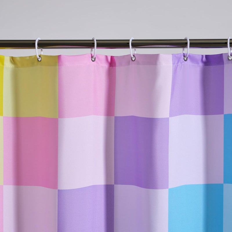 RoomTalks RoomTalks Multicolored Checkered Retro Fabric Shower Curtain for Bathroom  Heavy Duty Iridescent Rainbow Colorful Modern Simple Groovy Funky Shower Curtain Set with Hooks Aesthetic Bathroom Decor - Image 3