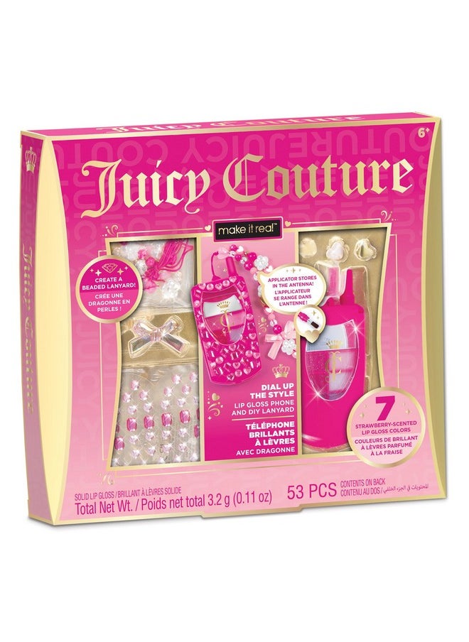 Make It Real Make It Real Juicy Couture Lip Gloss Dial Up The Style Phone & DIY Lanyard - 7 Strawberry-Scented Lip Gloss Colors, Create Beaded Lanyard & Decorate with Gems for Girls Ages 6+  - Image 1