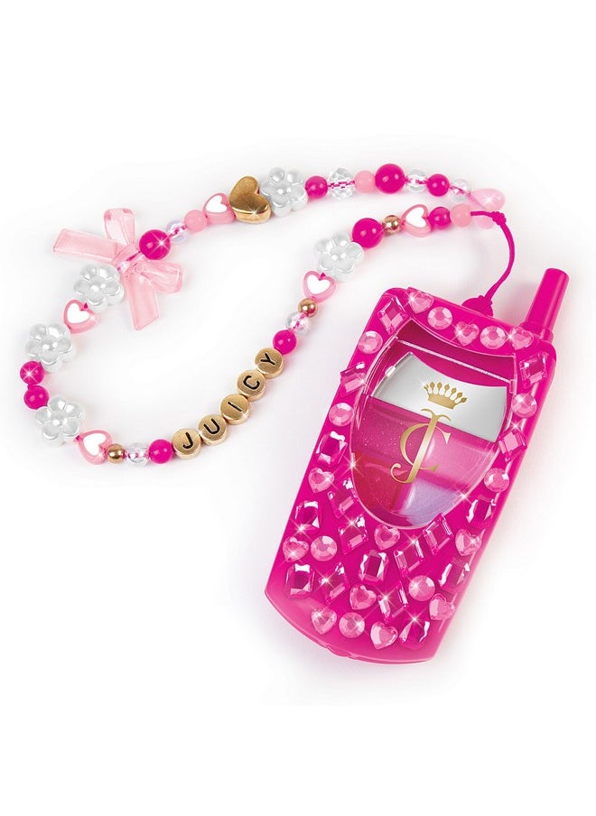 Make It Real Make It Real Juicy Couture Lip Gloss Dial Up The Style Phone & DIY Lanyard - 7 Strawberry-Scented Lip Gloss Colors, Create Beaded Lanyard & Decorate with Gems for Girls Ages 6+  - Image 4