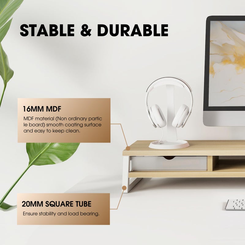 Fenge Dual Monitor Stand, Monitor Riser with Drawer, 42.5 Inch Large Computer Monitor Stand for 2 Monitors, 2 Tier Wooden Desk Shelf for Top of Desk - Image 4