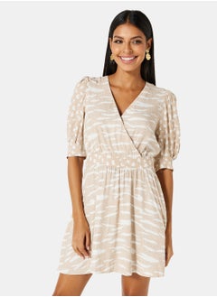 Puff Sleeve Wrap Mini Dress