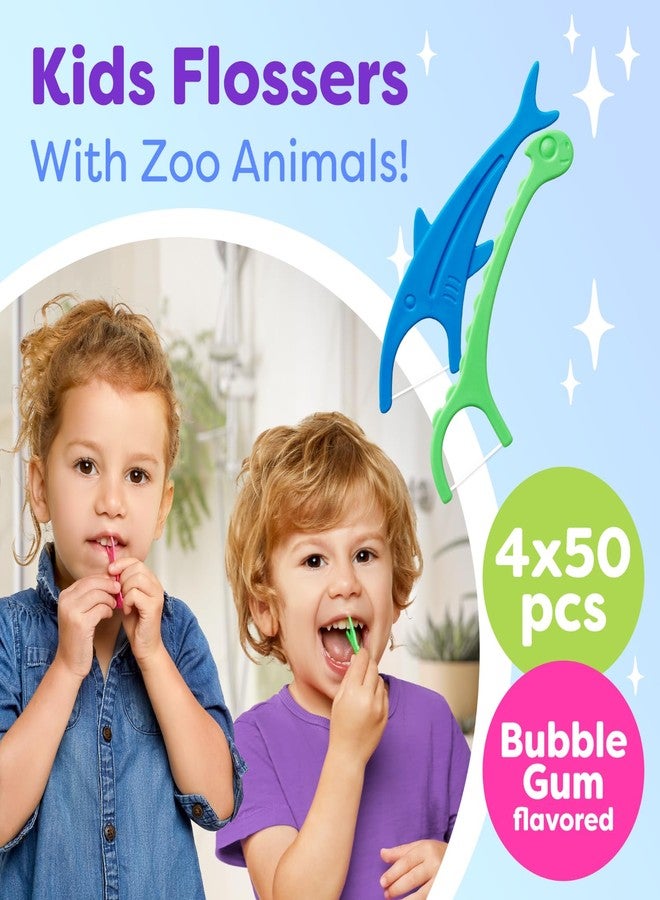 Trueocity Kids Flossers 4 Pack (200 Total), Kids Floss Picks, Flossers Kids, Floss for Kids, Cute Animal Shapes, Glides Easy Between Teeth, Flosser Helps Prevent Tooth Decay & Gum Disease, Bubble Gum Flavored - Image 2