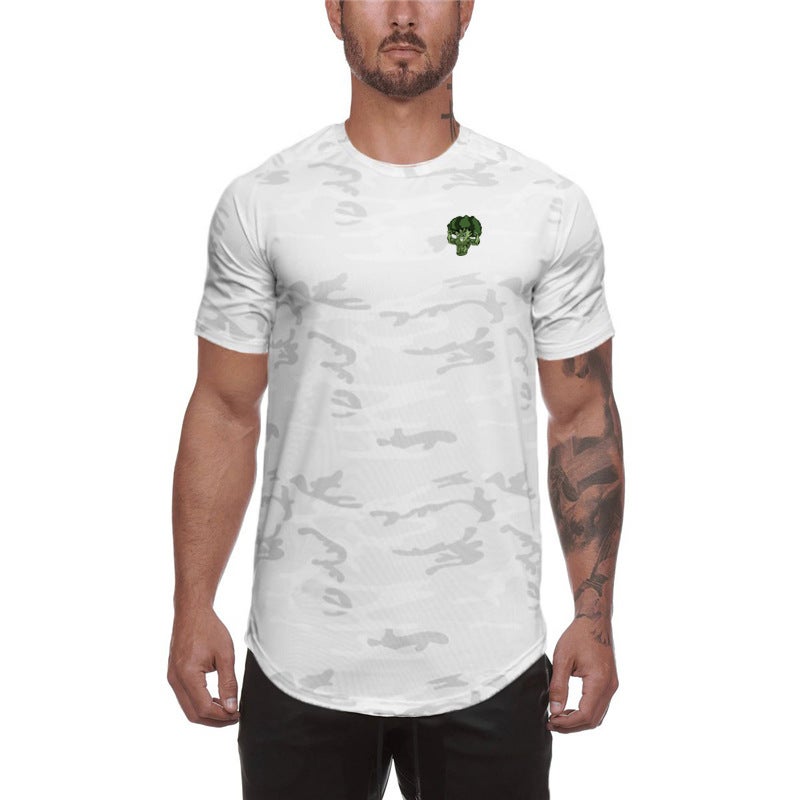 Summer Korean Style Short-Sleeved Slim-Fit T-Shirt Men'S Muscle Youth Fitness Half-Sleeved Sports Base Shirt Camouflage Round Neck T-Shirt - Image 4