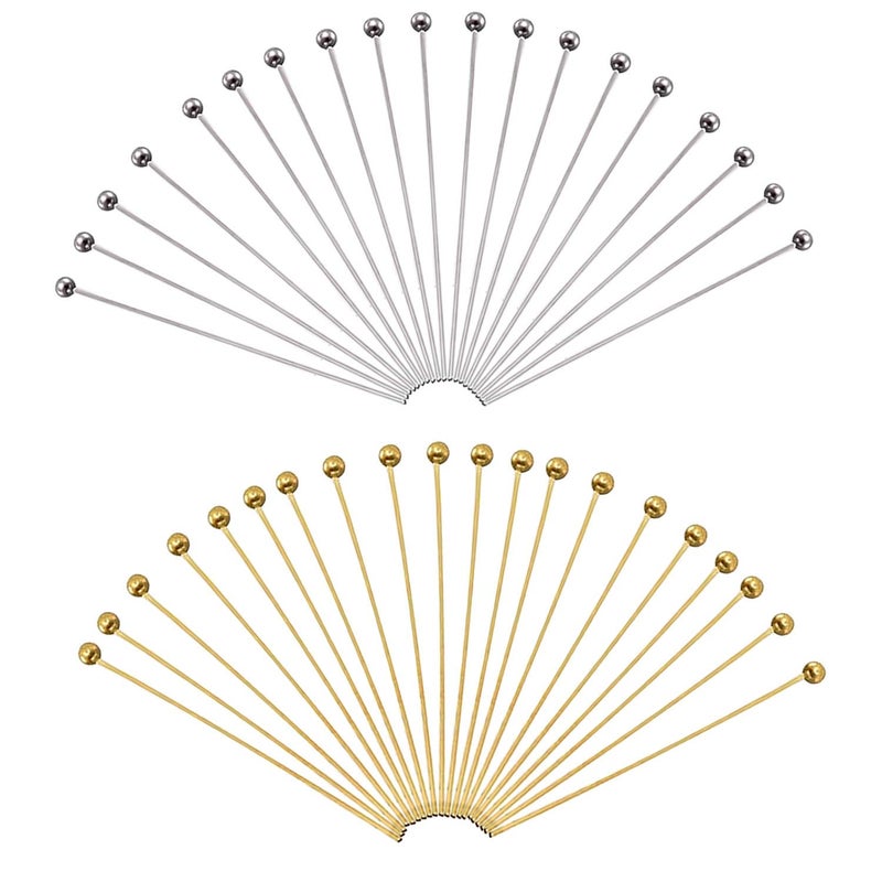 TOAOB THE ONE AND ONLY BABY TOAOB 200pcs Ball Head Pins for Jewelry Making Brass Ball Pins 2 Inch 22 Gauge Gold Silver Headpins for DIY Charm Beads Crafts Earring Bracelet Necklace Jewelry Making