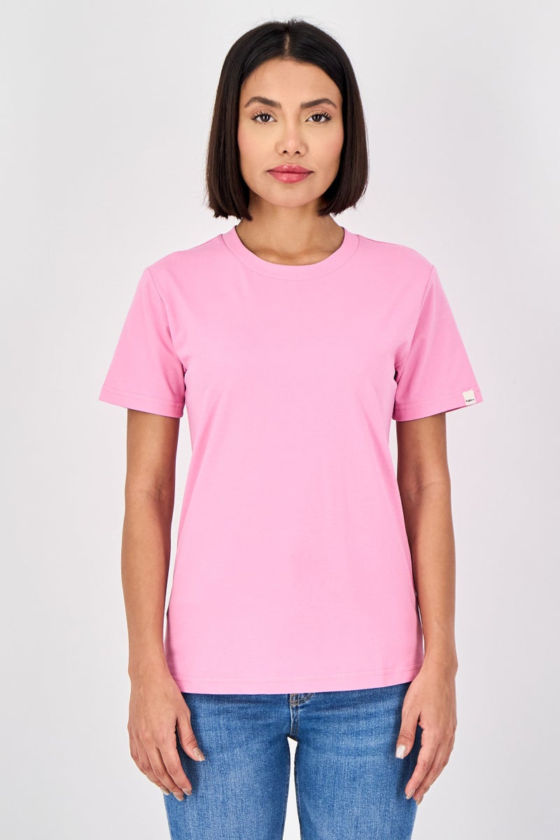Fudo Comforts By Fudo Women Crew Neck Solid Short Sleeve T-Shirt, Pink - Image 1