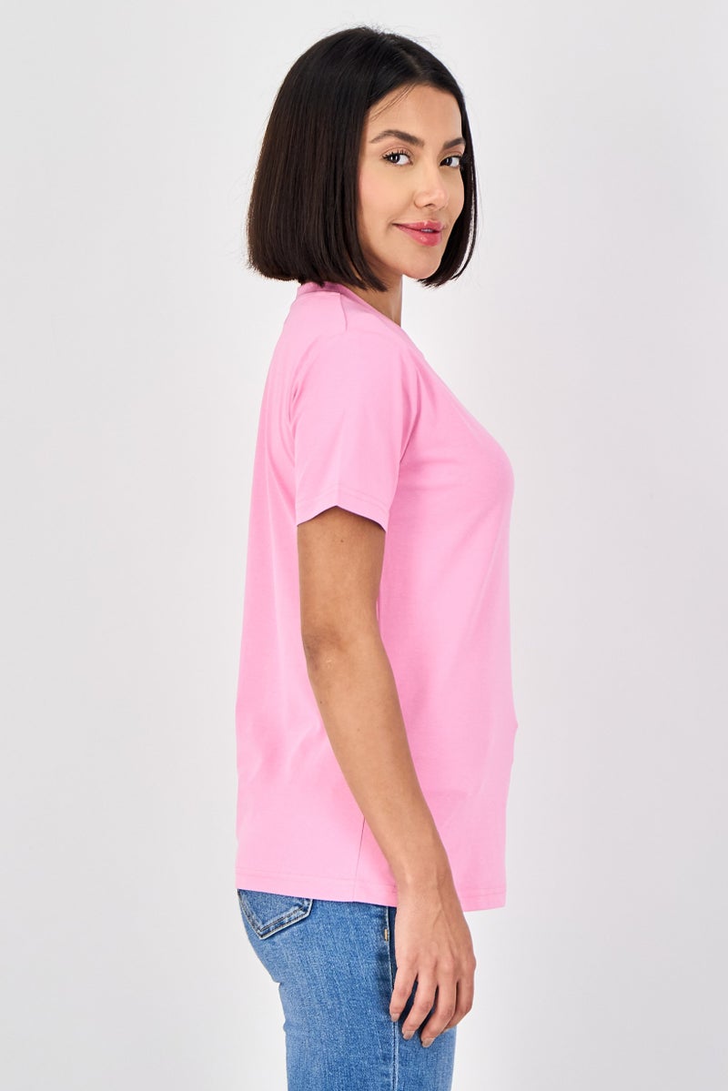 Fudo Comforts By Fudo Women Crew Neck Solid Short Sleeve T-Shirt, Pink - Image 3