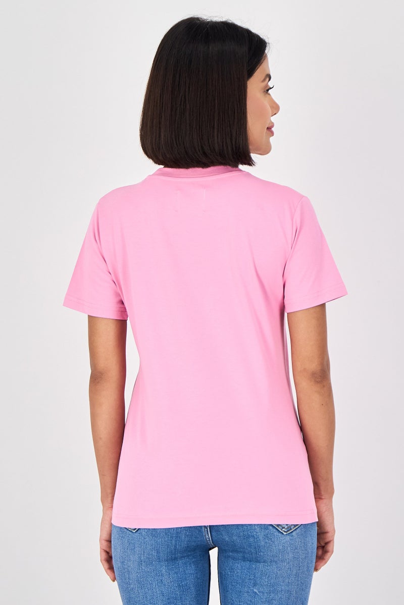 Fudo Comforts By Fudo Women Crew Neck Solid Short Sleeve T-Shirt, Pink - Image 2