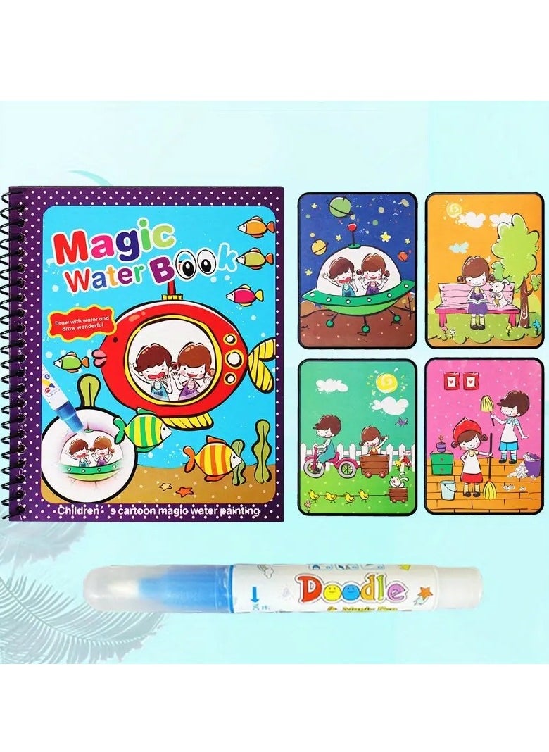 null - 1 Book + 1 Pen Reusable Coloring Book Magic Water Painting Book Sensory Early Education Puzzle Drawing Toys - Image 1