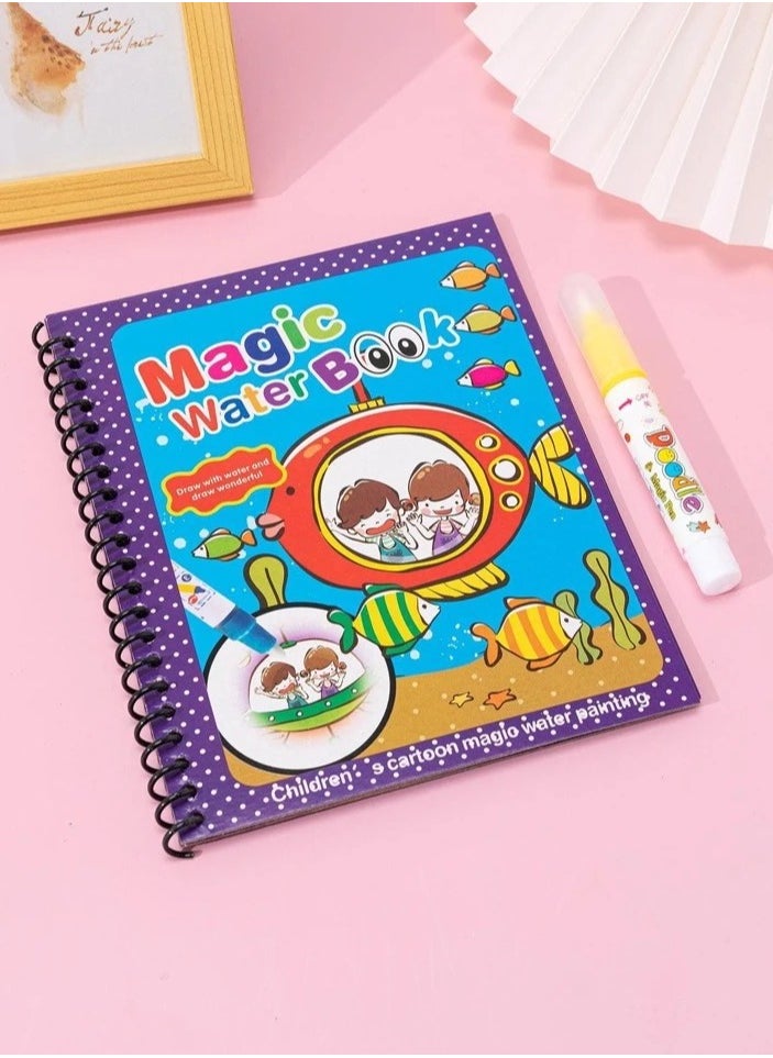 null - 1 Book + 1 Pen Reusable Coloring Book Magic Water Painting Book Sensory Early Education Puzzle Drawing Toys - Image 1