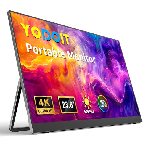 Yodoit Portable Monitor for Laptop 23.8" 4K UHD Travel Gaming Monitor Screen IPS Display with USB Type C Port and Built-in Speakers Compatible with PC, Xbox Black - Image 1