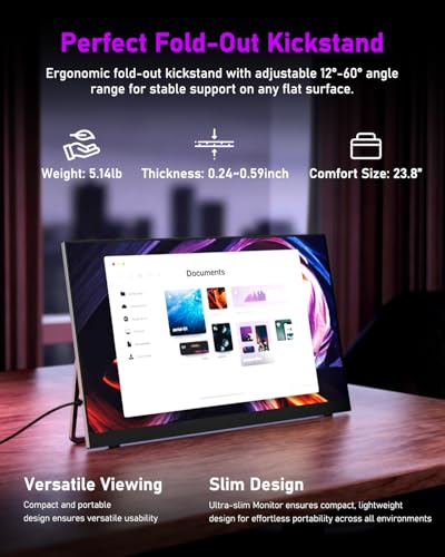 Yodoit Portable Monitor for Laptop 23.8" 4K UHD Travel Gaming Monitor Screen IPS Display with USB Type C Port and Built-in Speakers Compatible with PC, Xbox Black - Image 5