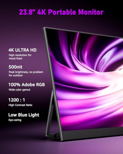 Yodoit Portable Monitor for Laptop 23.8" 4K UHD Travel Gaming Monitor Screen IPS Display with USB Type C Port and Built-in Speakers Compatible with PC, Xbox Black - Image 2