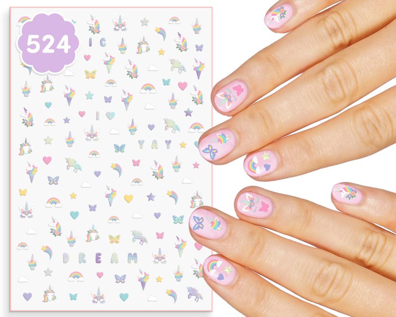 xo Fetti Kids Unicorn Nail Stickers  524 Decals  Birthday Girl Party Favors DIY Home Activity Gift Cute Nail Transfer Rainbow Butterfly Easter Basket