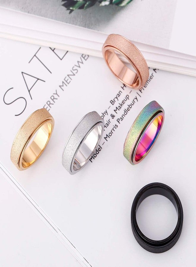 OreilleStar Anxiety Ring for Women Fidget Spinner Ring Fidget Toys Adults Titanium Stainless Steel Thumb Ring 6mm Wide Rose Gold Size 7 - Image 3
