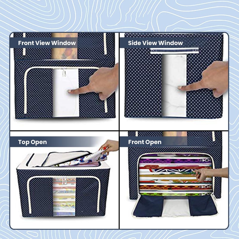 Screaming Ranngers Clothes Storage Organizer Bin 66L Foldable Storage Box for Clothing Blankets Toys 50x40x30cm Blue Dot Pack Of 3 - Image 2
