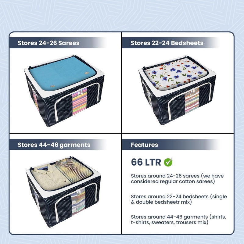 Screaming Ranngers Clothes Storage Organizer Bin 66L Foldable Storage Box for Clothing Blankets Toys 50x40x30cm Blue Dot Pack Of 3 - Image 5