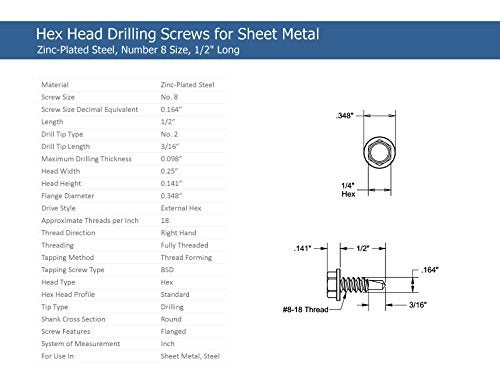 Strong-Point #8 x 1/2" Hex Washer Head Self-Drilling Tek Screw Zinc Plated Steel for Attaches Sheet Metal Steel or Steel to Metal - Box of 100 - Image 2