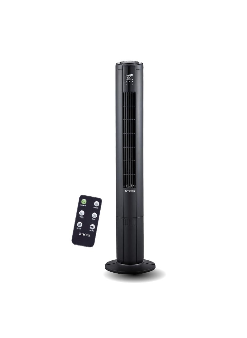 Tesora - Inspired by you Tesora Bladeless Tower Fan With 1 to 8 hours Timer 80 Wide Oscillation With Customizable Speed Settings Silent Operation Digital Display With Button Remote Operation 2Year Warranty Black  - Image 1