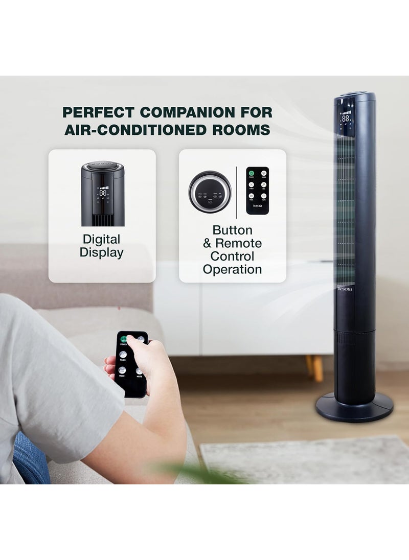 Tesora - Inspired by you Tesora Bladeless Tower Fan With 1 to 8 hours Timer 80 Wide Oscillation With Customizable Speed Settings Silent Operation Digital Display With Button Remote Operation 2Year Warranty Black  - Image 3