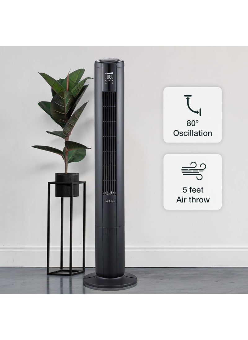 Tesora - Inspired by you Tesora Bladeless Tower Fan With 1 to 8 hours Timer 80 Wide Oscillation With Customizable Speed Settings Silent Operation Digital Display With Button Remote Operation 2Year Warranty Black  - Image 4