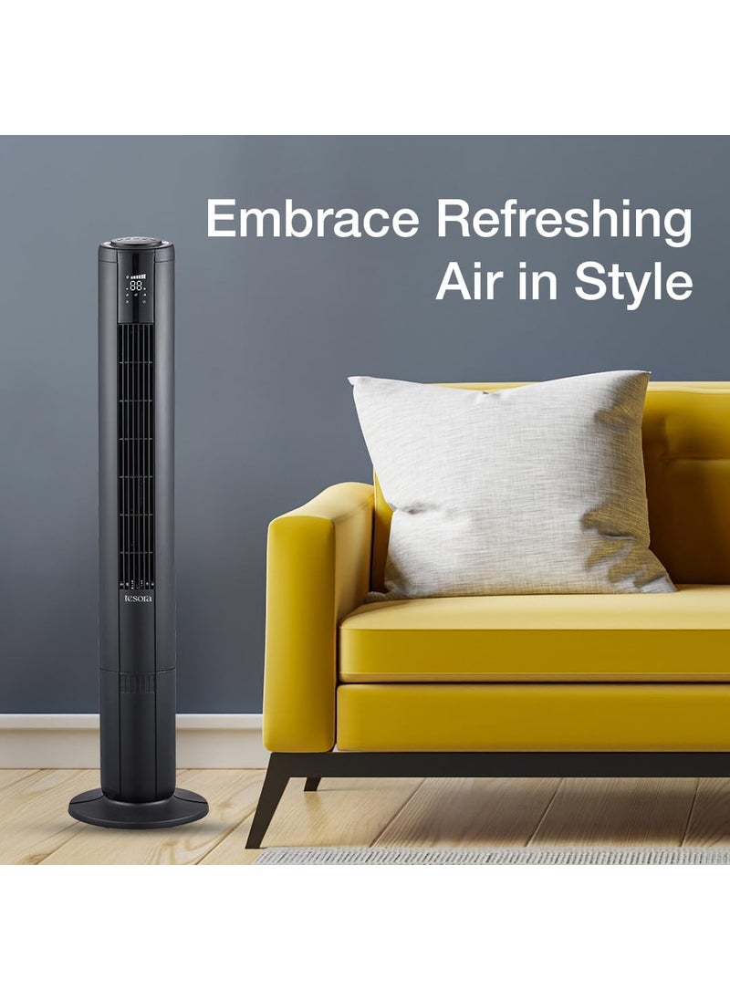 Tesora - Inspired by you Tesora Bladeless Tower Fan With 1 to 8 hours Timer 80 Wide Oscillation With Customizable Speed Settings Silent Operation Digital Display With Button Remote Operation 2Year Warranty Black  - Image 5