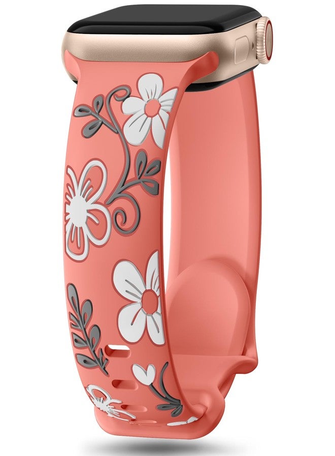 Witzon Floral Band Compatible with Apple Watch Bands For Women 41mm 40mm 38mm 42mm 44mm 45mm 46mm 49mm, Engraved Cute Flower Soft Silicone Strap for iWatch Series 11 10 9 8 7 6 5 4 3 2 1 SE Ultra - Image 1