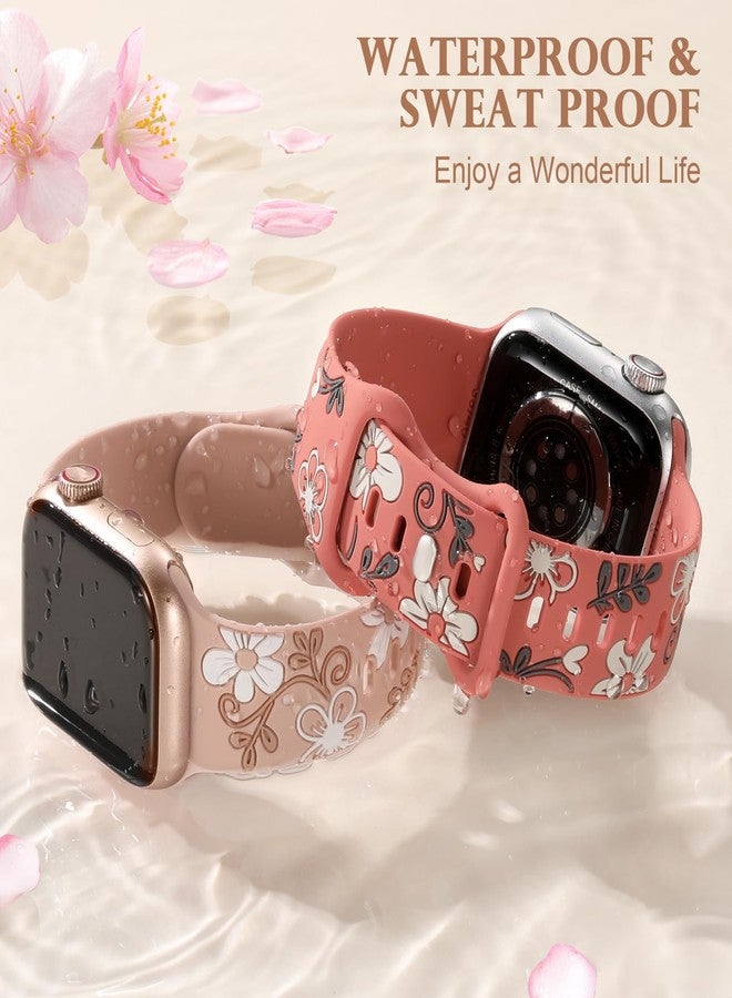 Witzon Floral Band Compatible with Apple Watch Bands For Women 41mm 40mm 38mm 42mm 44mm 45mm 46mm 49mm, Engraved Cute Flower Soft Silicone Strap for iWatch Series 11 10 9 8 7 6 5 4 3 2 1 SE Ultra - Image 4