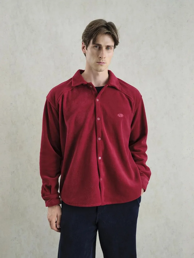 Giesto Burgundy Red GIESTO Oversized Plush Shirt with Snap Closure for Men | Best Price UAE