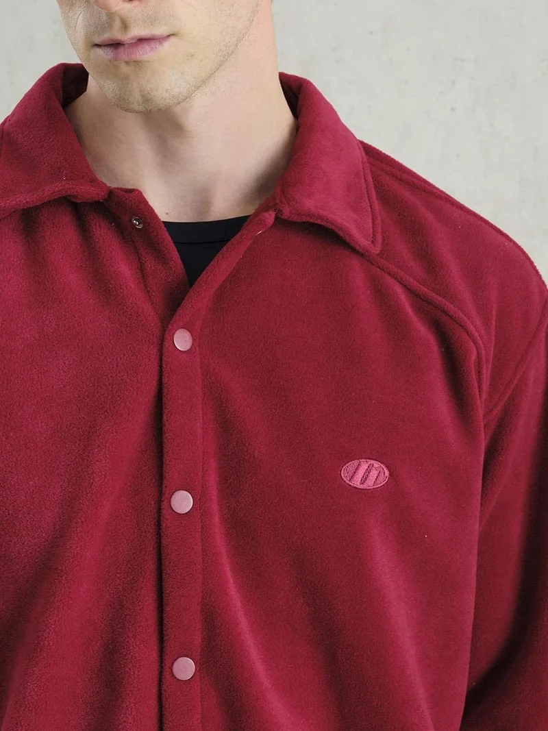Giesto Burgundy Red GIESTO Oversized Plush Shirt with Snap Closure for Men | Best Price UAE