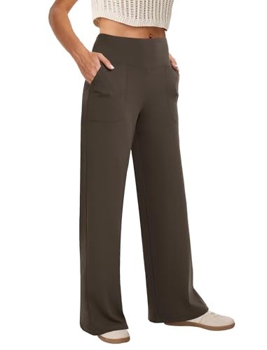 COPYLEAF Wide Leg Pants Woman High Waist Yoga Pants with Pockets Loose Stretch Dress Work Sweatpants Casual Lounge(Brown XXXL) - Image 1
