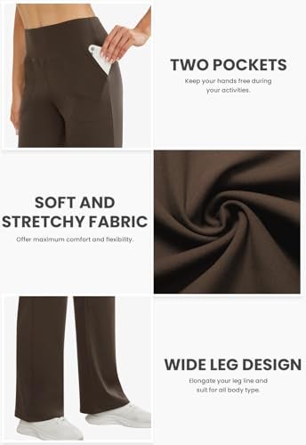 COPYLEAF Wide Leg Pants Woman High Waist Yoga Pants with Pockets Loose Stretch Dress Work Sweatpants Casual Lounge(Brown XXXL) - Image 4