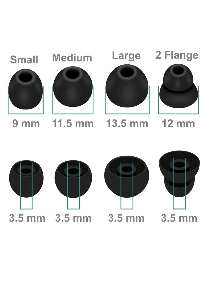 8 Pairs Powerbeats Pro Ear Tips Buds, 4 Size Replacement Soft Flexible Fit in Case Noise Reduce Silicone Rubber Gel Earbuds Eartips Wing Skin Accessories Compatible with Beats Flex/BeatsX - Black - Image 3