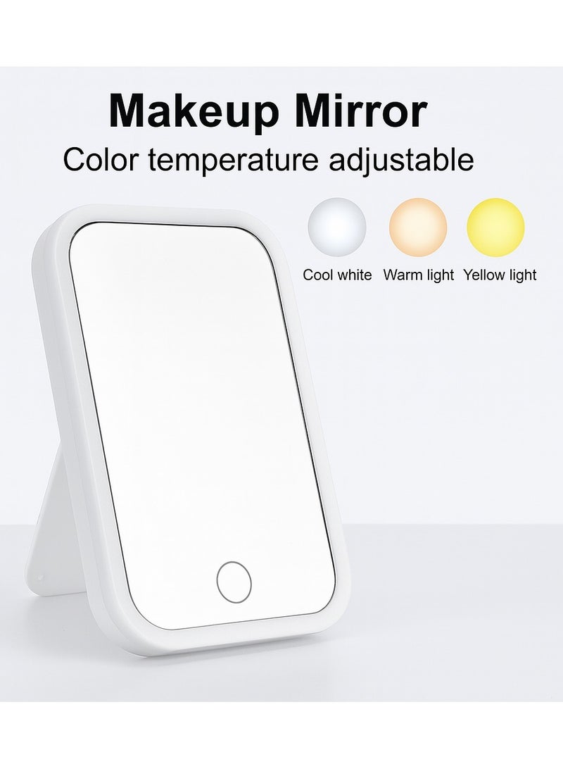 مرآة مكياج بإضاءة LED وسطوع قابل للتعديل، مرآة تجميل محمولة – أبيض - Image 1