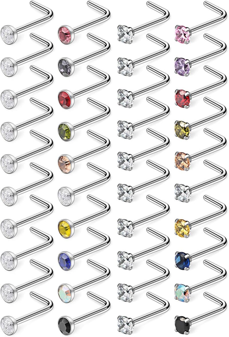 Ruifan 10-40PCS 22G Surgical Steel Diamond CZ Nose Stud Rings L Shaped Piercing Jewelry 1.5mm 2mm 2.5mm 3mm - Image 1